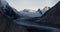 Sunset at Drang-Drung Glacier with a maximum length of 23 kilometres at an average elevation of 4,780Â m (15,680 feet)in the